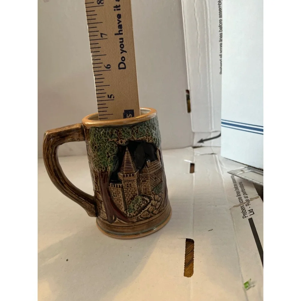 Vintage Christmas Carolers Castle 3D Relief‎ Ceramic Beer Stein Mug 5 Inch